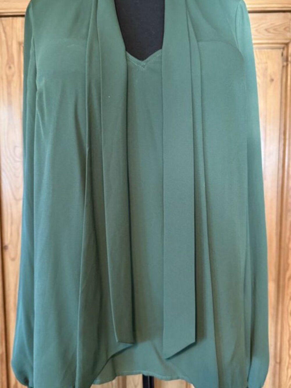 Bailey 44 Sage Green Draped Tie-Neck Top Size L
